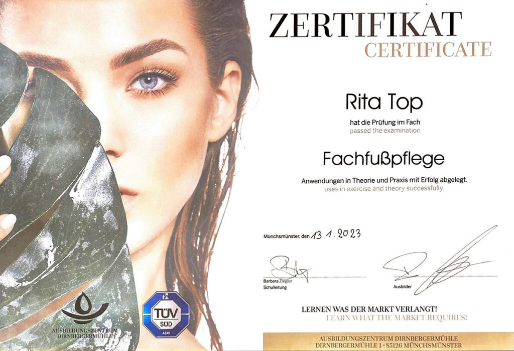 Rita Top Fußpflege Zertifikat Fachfußpflege