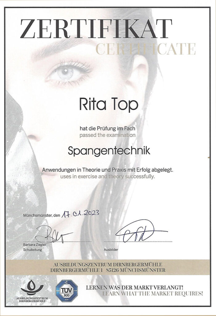 Rita Top Fußpflege Zertifikat Spangentechnik